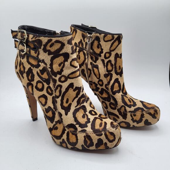 Sam Edelman Kit Fur Leopard Print Ankle 4.5" Heel Booties Women's Size 6.5M - Picture 2 of 11